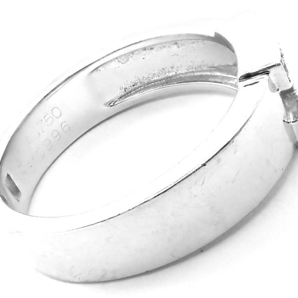 Authentic! Hermes 18k White Gold Diamond H Band Ring - Picture 3 of 8